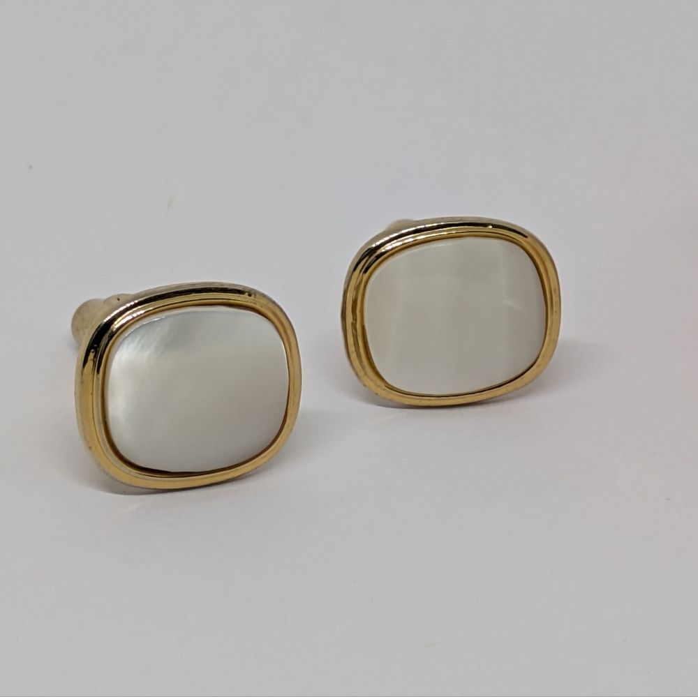 Vintage Cufflinks Gold Tone Mother Of Pearl Men Women Unisex Retro Formal Boho